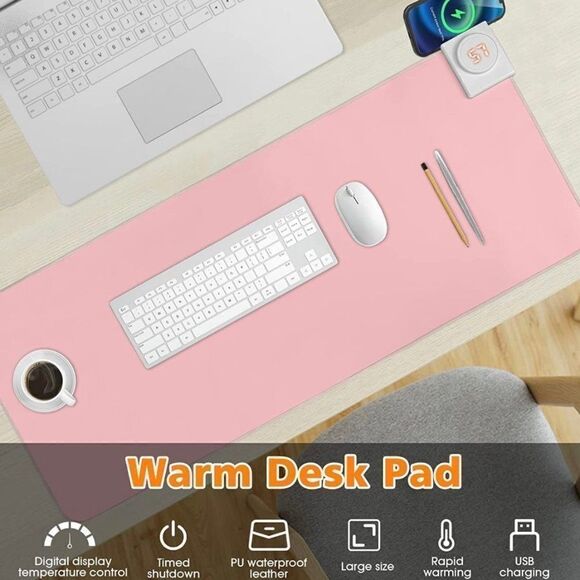 Warm Desktop Mouse Pad, 31" x 13" Extended Leather Heated Mouse Pad with Phone - Picture 2 of 6